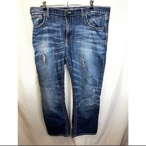 BKE Tyler Distressed Jeans Men 38X29 Blue Straight Leg Light Wash Denim